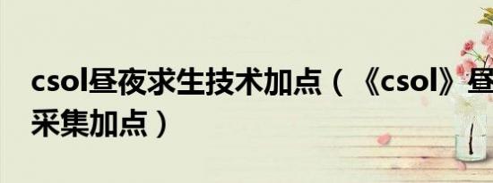 csol昼夜求生技术加点（《csol》昼夜求生2采集加点）