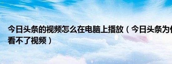 今日头条的视频怎么在电脑上播放（今日头条为什么用电脑看不了视频）