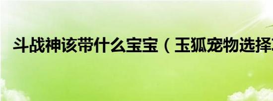 斗战神该带什么宝宝（玉狐宠物选择攻略）