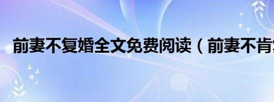 前妻不复婚全文免费阅读（前妻不肯复合）