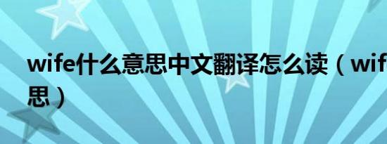 wife什么意思中文翻译怎么读（wife什么意思）