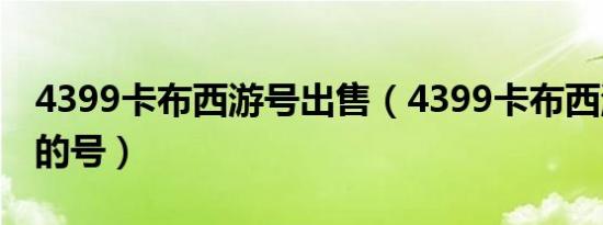 4399卡布西游号出售（4399卡布西游100级的号）