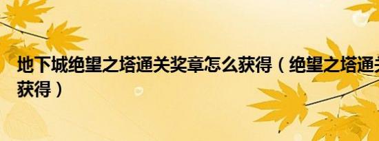 地下城绝望之塔通关奖章怎么获得（绝望之塔通关奖章怎么获得）