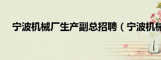 宁波机械厂生产副总招聘（宁波机械厂）
