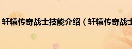 轩辕传奇战士技能介绍（轩辕传奇战士技能）